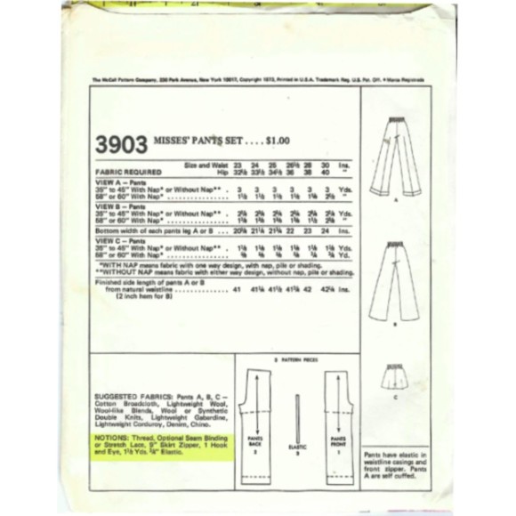 McCall's Sewing Pattern 3903 - Women’s Pants and Shorts Waist Size 28, Hips 38 - Picture 2 of 4